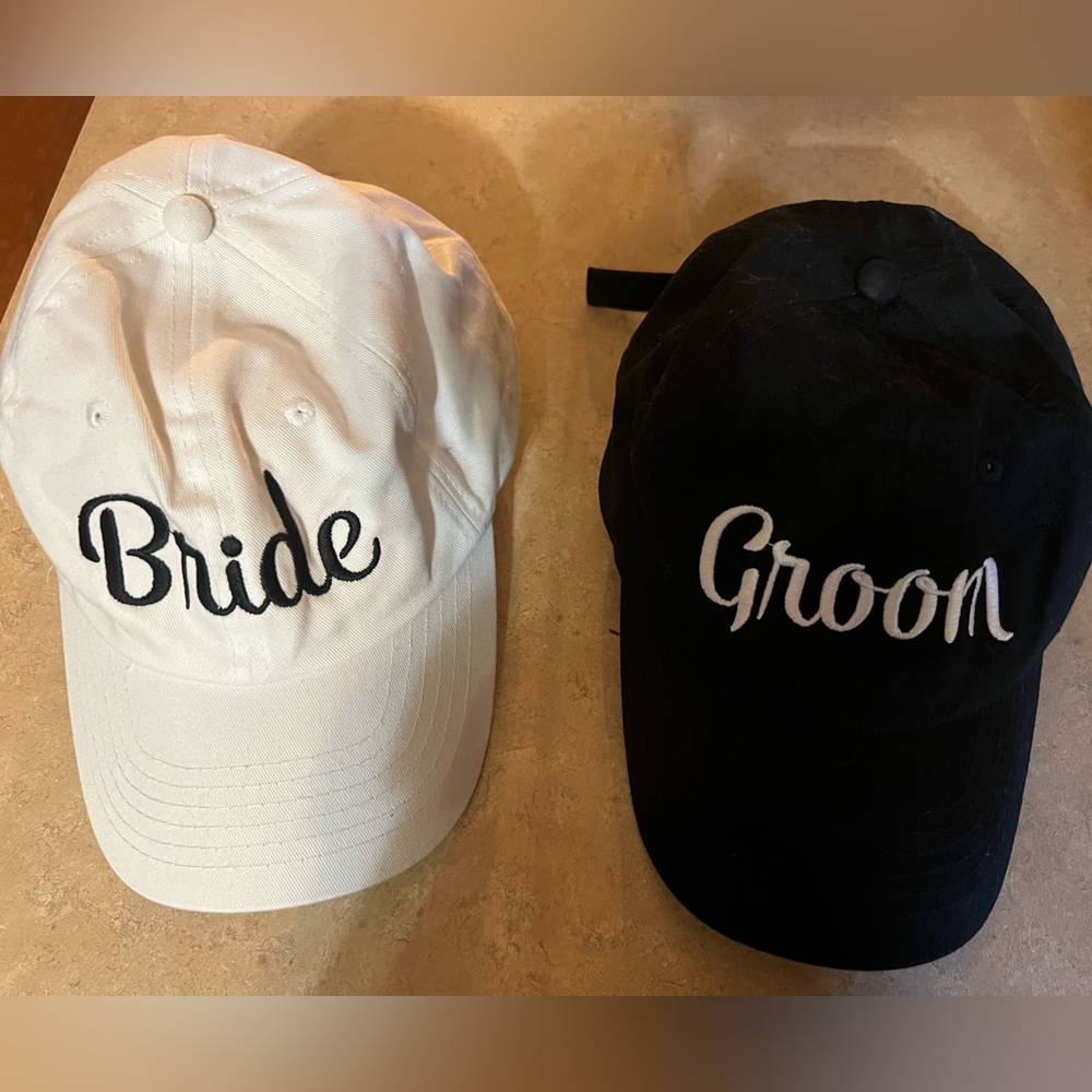 Bride and Groom baseball hats. Used once